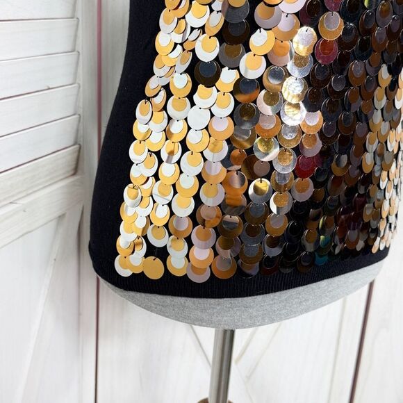 Peter Nygard Dangle Fish Scale Sequins Mock Neck Sleeveless Sweater Black PS - Picture 6 of 12